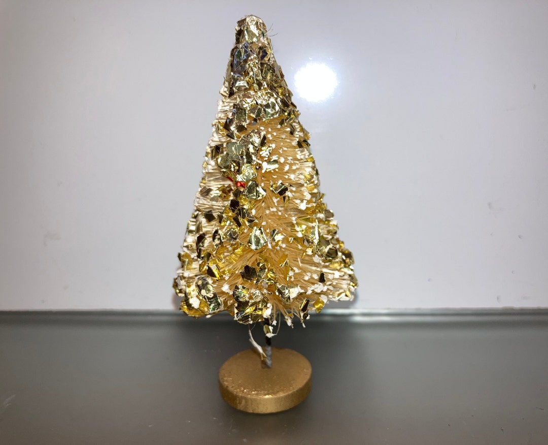 Vintage Japan Gold 4 Bottle Brush Tree, Mid Century Natural Bottle