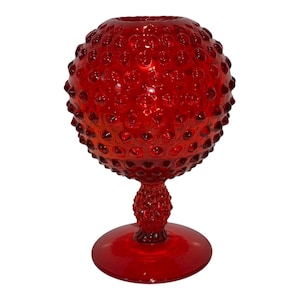 Vintage Imperial Glass Rubinröd Hobnail Vas, Röd Hobnail Fot Rosenkål, Rubinröd Rosenkål, MCM Röd Hobnail, Mintgrön