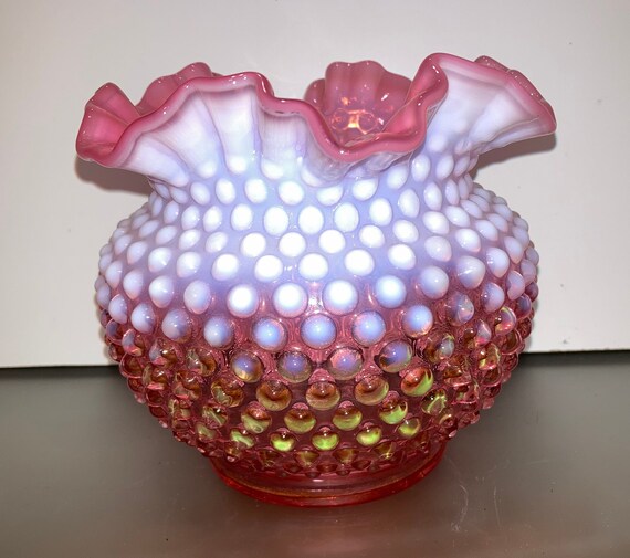 Fenton Cranberry Opalescent Hobnail Vase, Vintage Fenton Cranberry