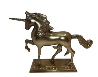 Figura de unicornio de latón antiguo, base de unicornio de latón de 23 cm, estatua de unicornio MCM, unicornio vintage, figura grande de unicornio de latón, excelente