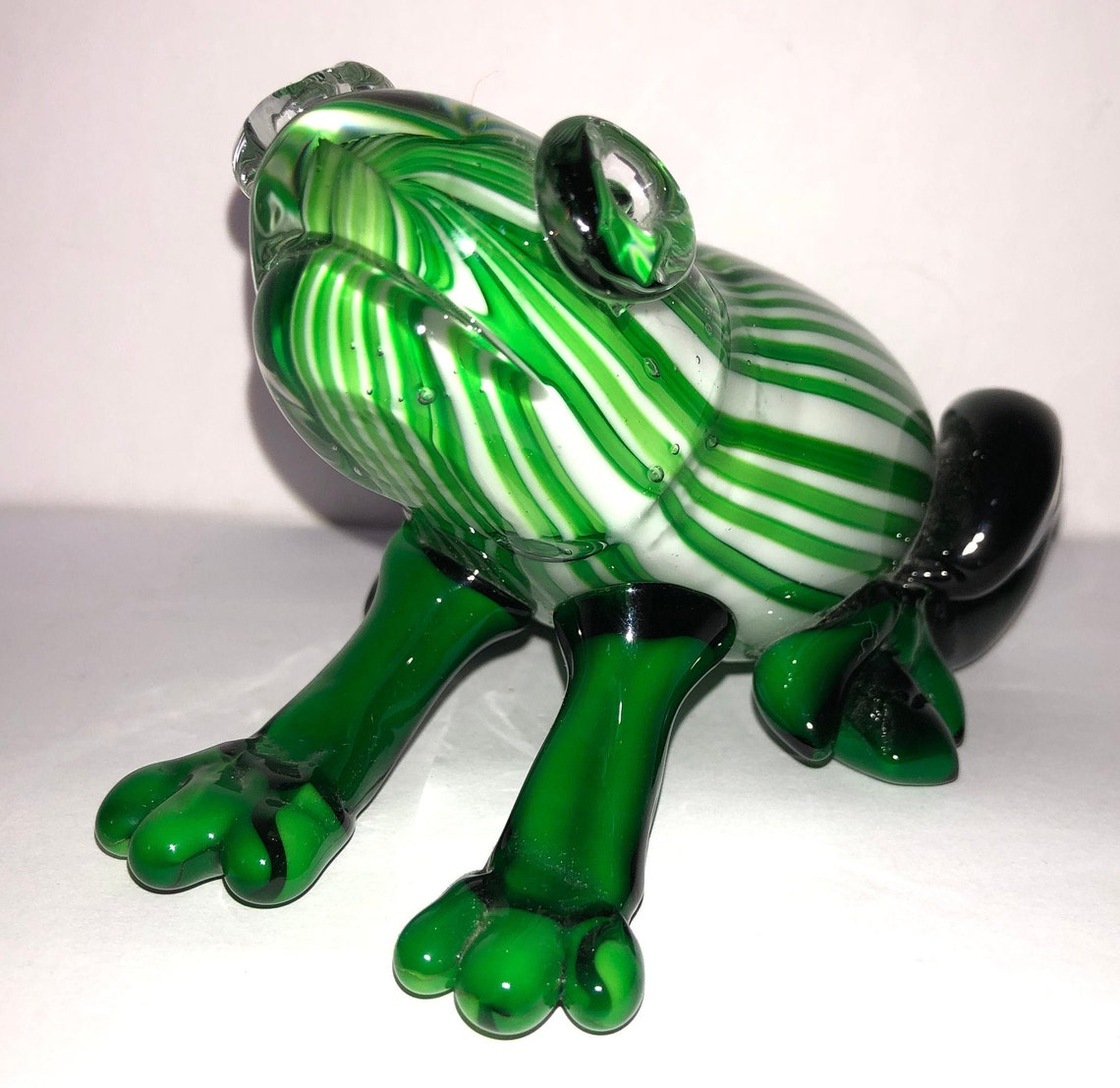 Vintage Murano Glass Frog Emerald Green Glass Striped Frog Etsy