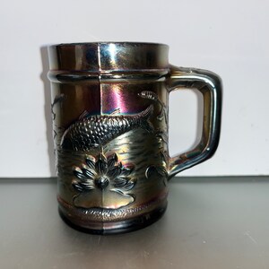 Antique Dugan Carnival Glass Mug, Antique Dugan Carnival Glass Fish Mug, Dugan Carnival Glass Fish Mug, Gettysburg 1863 Souvenir Mug, Mint
