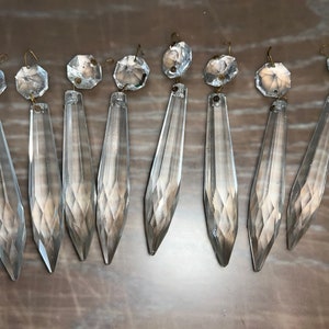 8 Sets of Antique Crystal Prisms, Antique crystals Lot, antique chandelier Prism, Linked replacement crystal, 3" Faceted Prism, 1/2" Octagon
