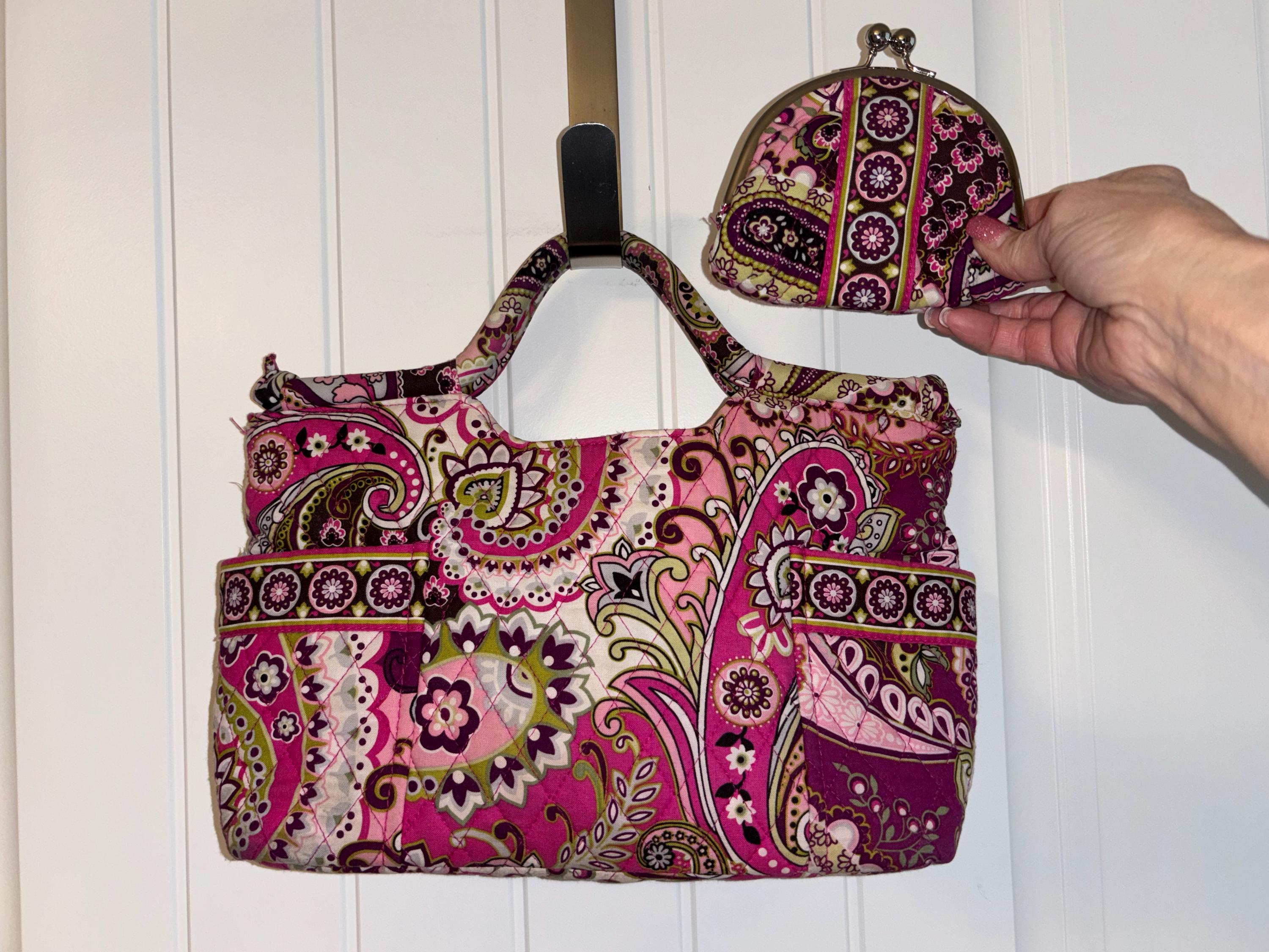 Vera Bradley Quilted Pink Paisley Purse With Wallet, Vera 
