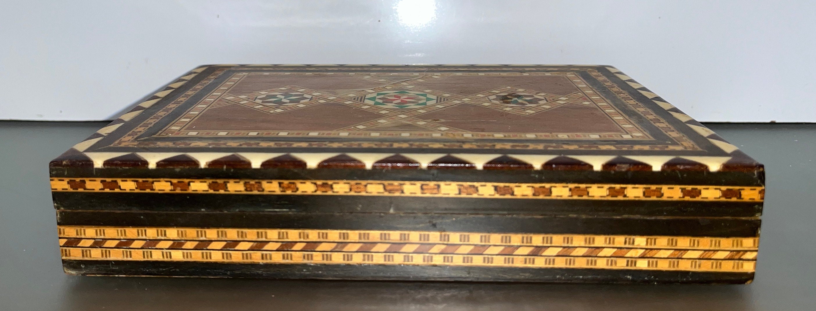 Wood Box Inlay Vintage Inlaid Wooden Box, Inlaid Dresser Box, Wooden Jewelry Box ...