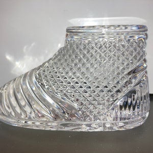 Waterford Baby Shoe Paperweight, Waterford Fluted Baby Shoe Paperweight, Waterford Baby, Waterford Diamond Cut Baby Shoe Paperweight, Mint