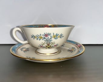 Lenox Blue Tree Cup and Saucer, USA Lenox Tea Cup with Saucer, Lenox Blue Tree Tea Cup, Lenox Blue Tree Coffee Cup, Mint
