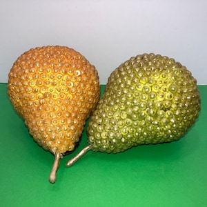 2 Piece Vintage Beaded Fruit, Beaded Pears, Large Bead Faux Fruit, Artificial Fruit for Display, Vintage Fruit Decor