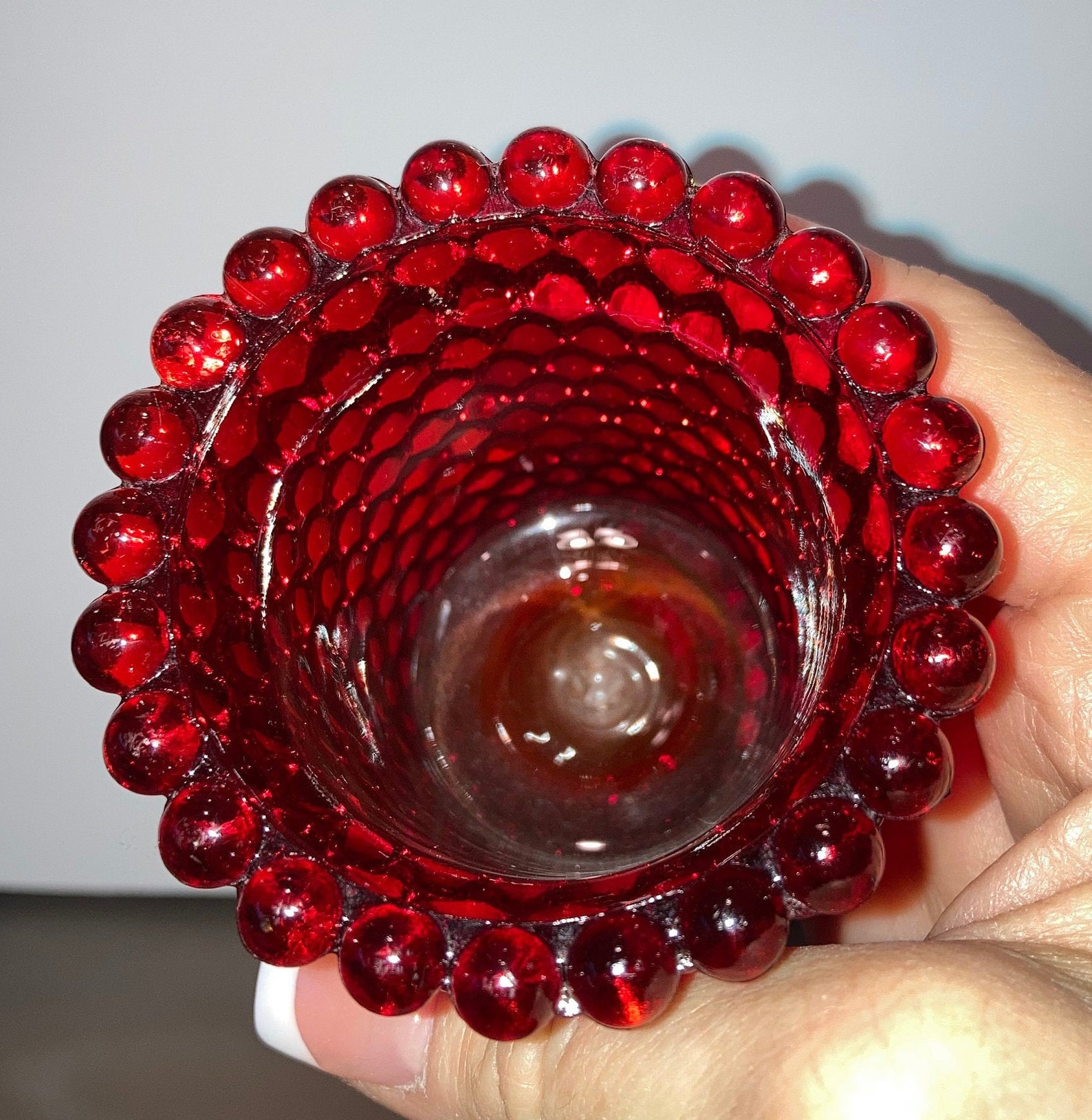 Fenton Ruby Red Hobnail Candle Holder Vintage Red 4 Etsy