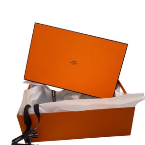 Hermes Gift Box, Empty Hermes Box with Tissue and Ribbon, Hermes Box 4&quot; tall x 12&quot; long x 7 1/2&quot; wide, Hermes Gift Box, Hermes Ribbon, Good