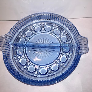 Vintage Blue Windsor Relish Dish, Vintage Indiana Ice Blue Glass Divided Relish, Indiana Lt Blue Glass Divided Relish Dish, Mint