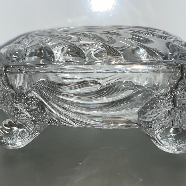 Vintage Cambridge Glass Trinket Box, Cambridge Square Footed Trinket Box, Cambridge Caprice Trinket, 4" Glass Jewelry Casket, Mint