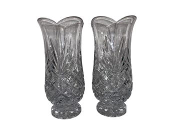 2 Noritake Hampton Hall Vases, Pair of Vintage Hurricane Candle Holder, Noritake 10" Pineapple Spray Hurricanes, Noritake Crystal Vase, Mint