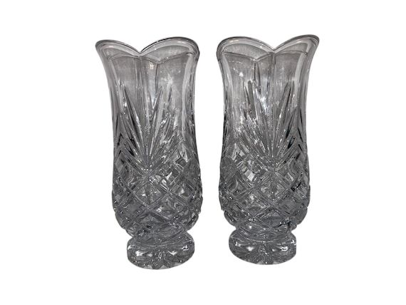 2 Noritake Hampton Hall Vases, Pair of Vintage Hurricane Candle Holder, Noritake 10" Pineapple Spray Hurricanes, Noritake Crystal Vase, Mint