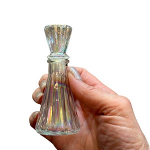 Vintage Iridescent Perfume Bottle, Hour Glass Perfume Bottle, Iridescent Perfume Bottle with Stopper,  4&quot; Perfume Bottle, Mint
