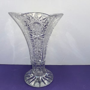 Antique American Brilliant Flower Vase, 8 1/2&quot; ABP Pinwheel Cut Glass Vase, Antique Flared Top Cut Glass Vase, Stars Sharp Cut Glass Vase