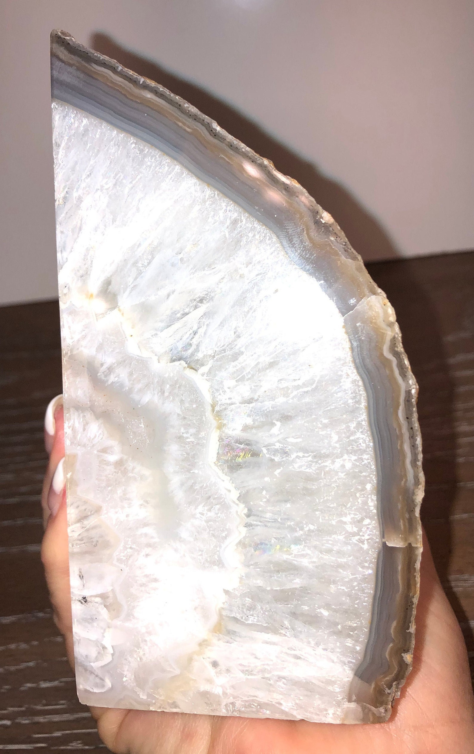 Polished Crystal Geode Bookend Vintage Polished Clear Quartz Etsy