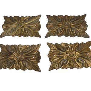 4 French Gild Brass Furniture Plaques, French Brass Hardware, Vintage Brass Decor, Decorative Hardware, Brass Ornamental Ormolu Rosette