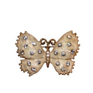 Broche de mariposa esmaltado vintage, broche de mariposa esmaltado dorado, broche de mariposa con diamantes de imitación esmaltados beige, broche de mariposa dorado