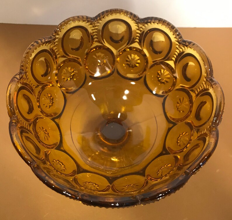 Vintage Depression Glass Amber Pedestal Bowl LE Smith Amber Etsy
