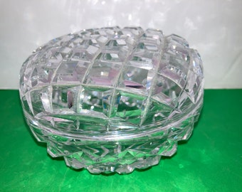 Antikes geschliffenes Glas Eitelkeitsglas, Deckeldose Diamant geschliffenes Glas Pulverglas, facettiertes geschliffenes Glas Diamanten Glas, Pulverglas mit Deckel, gut