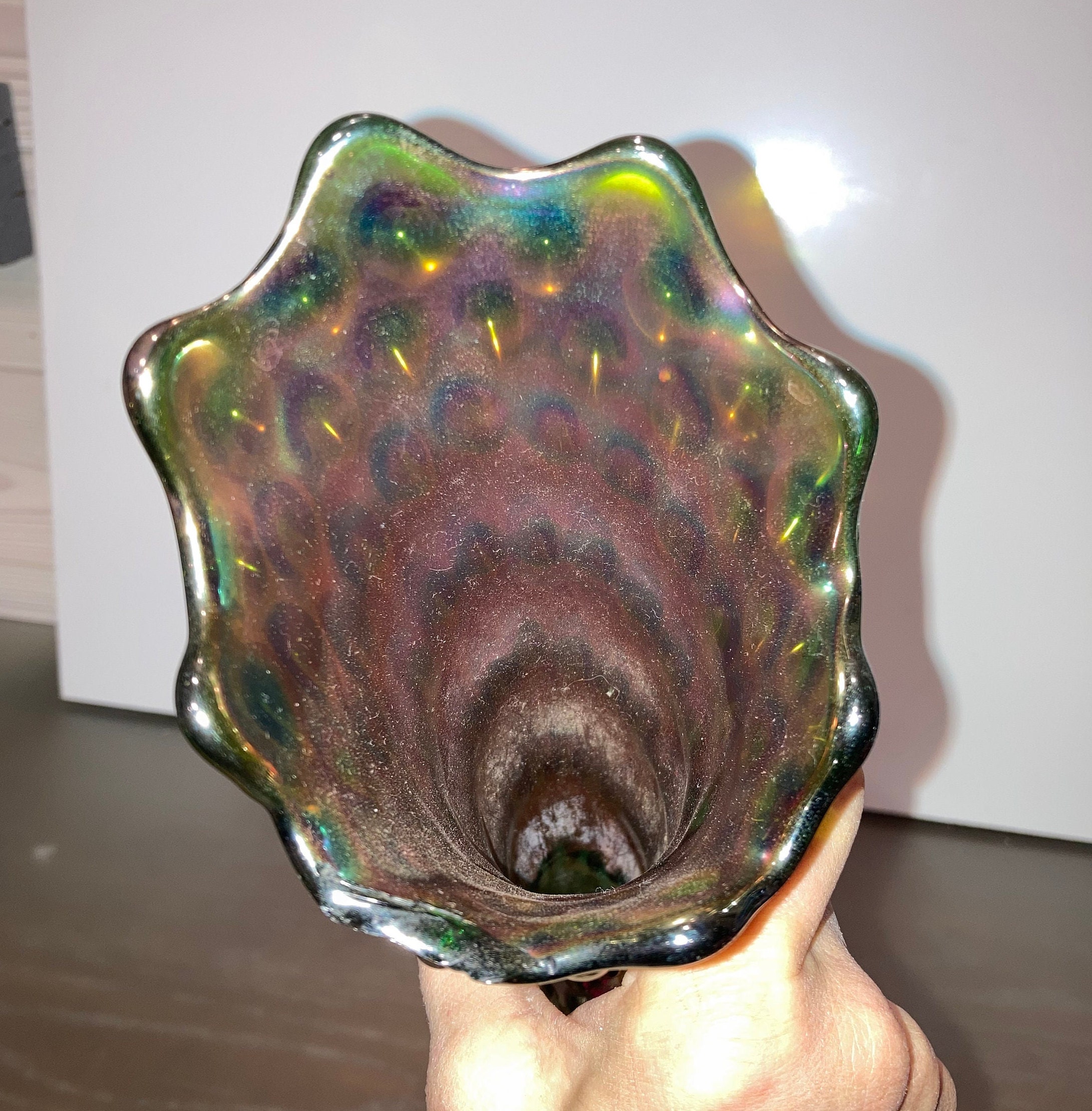 Vintage Fenton Carnival Glass Vase, Fenton Rustic Variant
