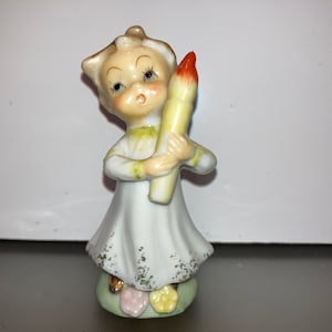 Vintage Japan Figure, Vintage Porcelain Child with Candle, Japan Figure in Jammies, Japan Child, Vintage Christmas Figure with Candle