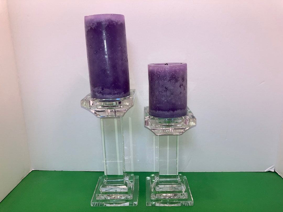 Pair of Vintage Shannon Square Pedestal Candles, Shannon Crystal Candle