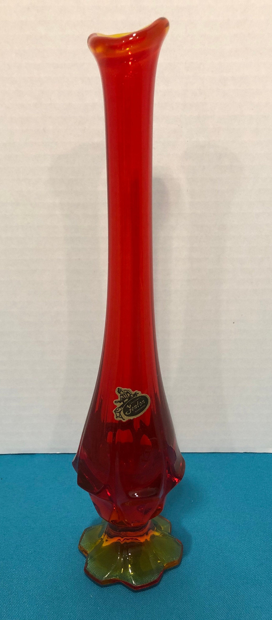 Fenton Orange Bud Vase Vintage Fenton Amberina Swung Bud Etsy