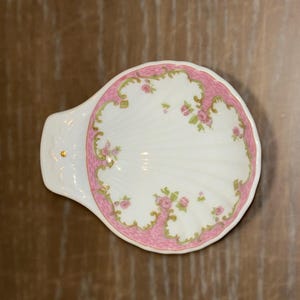 Vintage Royal Worcester Dish, Royal Worcester Trust Houses Hotel Tea Bag, Vintage Pink Shell Trinket Dish, Pink Chintz Tea Bag, Mint