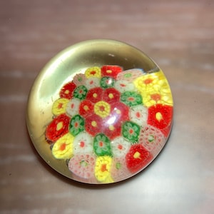 Vintage Paperweight Millefiori, Floral Millefiori Paperweight, Vintage Italian Millefiori Art Glass, Italy Murano Millefiori Art Glass