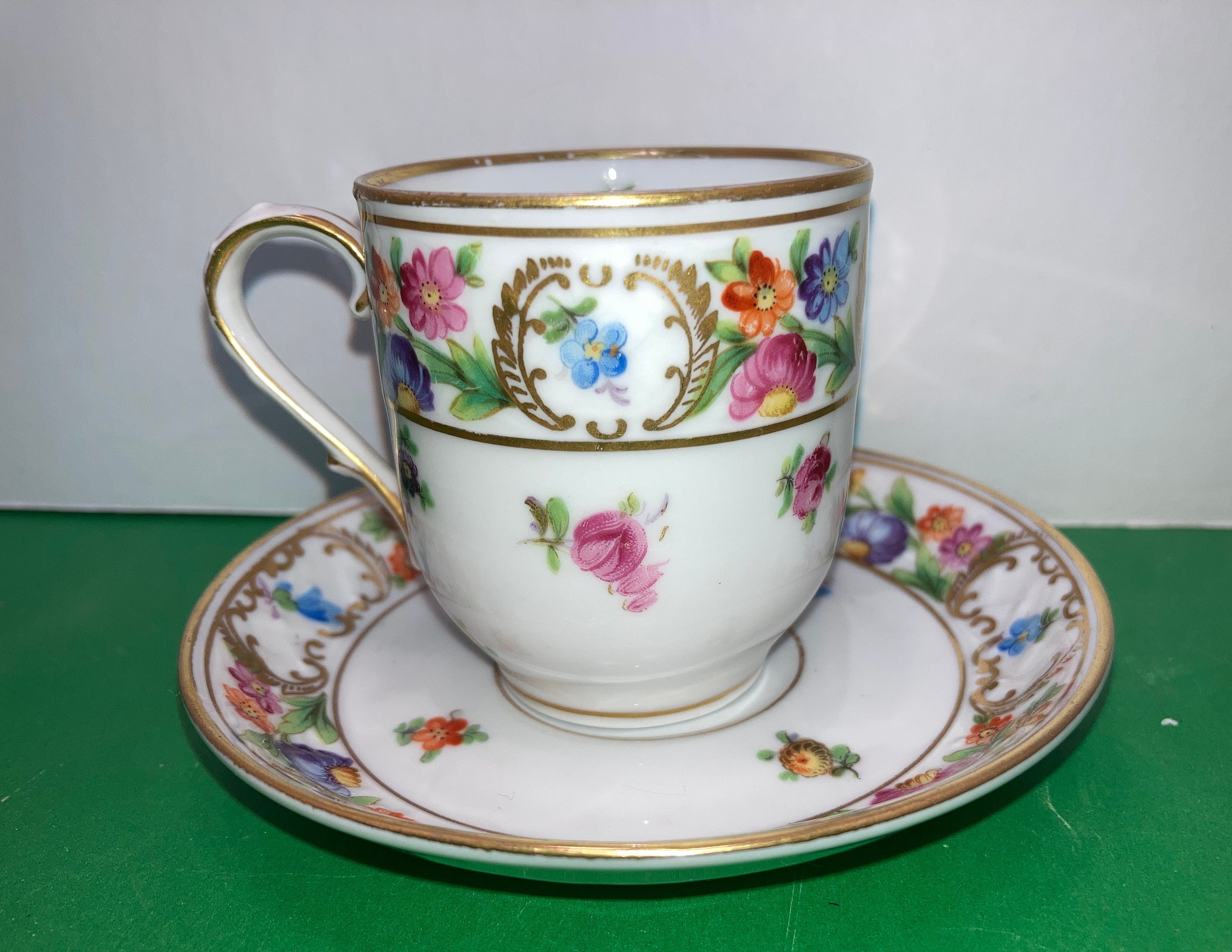 ドイツ ドレスデン アンティーク デミタス カップ&ソーサー リボン