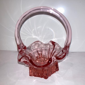 Vintage Fenton Cranberry Basket, Vintage Fenton 4 1/2&quot; Pink Glass Basket with Scalloped edges, Fenton Cranberry Hexagon Basket, Mint