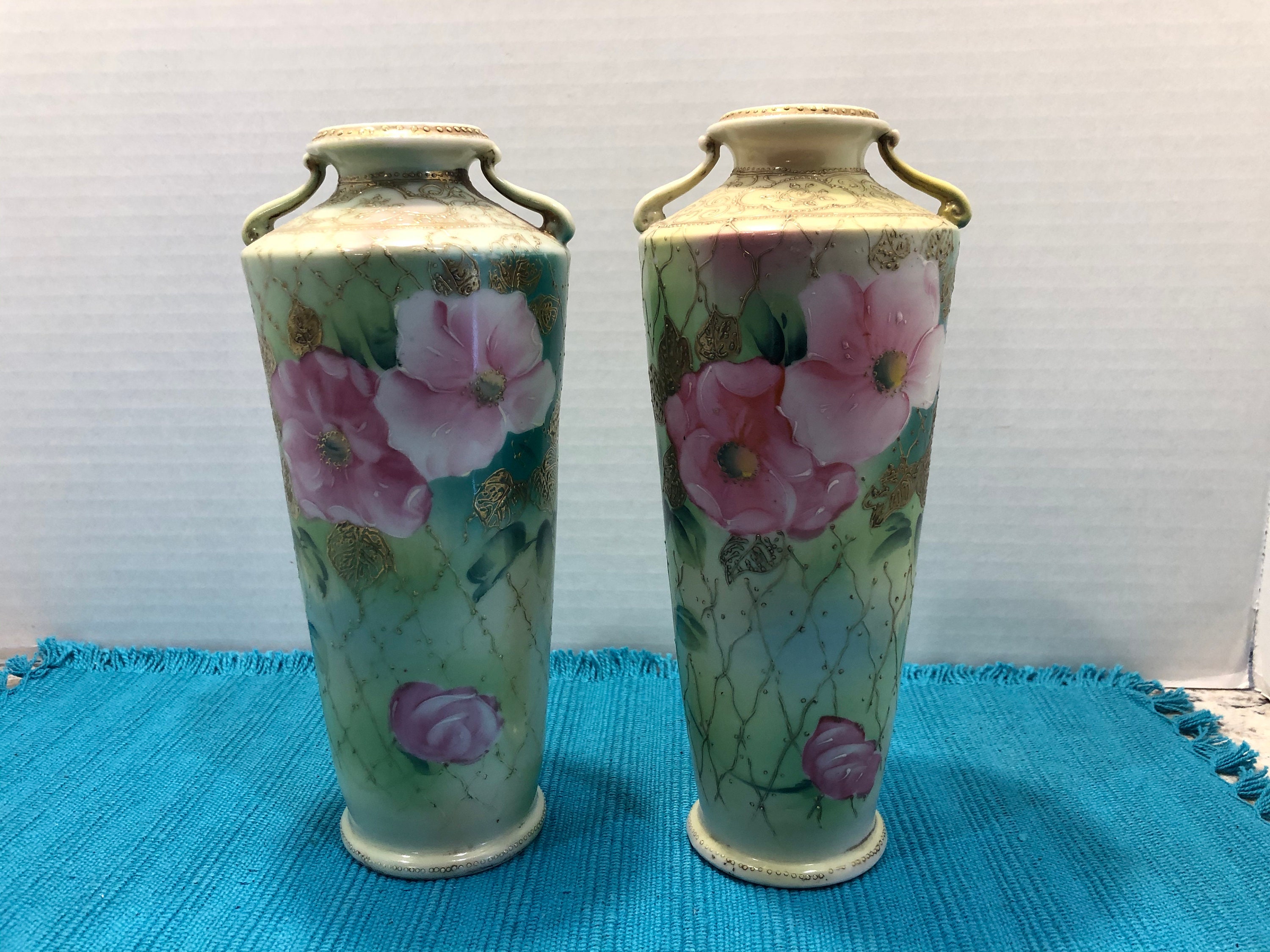 Pair of Vintage Hand Painted Japan Vases 1900 Old Japan Etsy