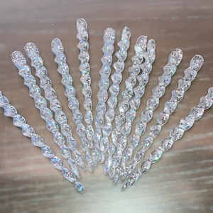 12 Vintage Icicle Christmas Ornaments, Shatterproof 5 1/2&quot; Iridescent Glitter Icicle Ornaments, 12 Clear Glitter Twisted Icicle Ornaments