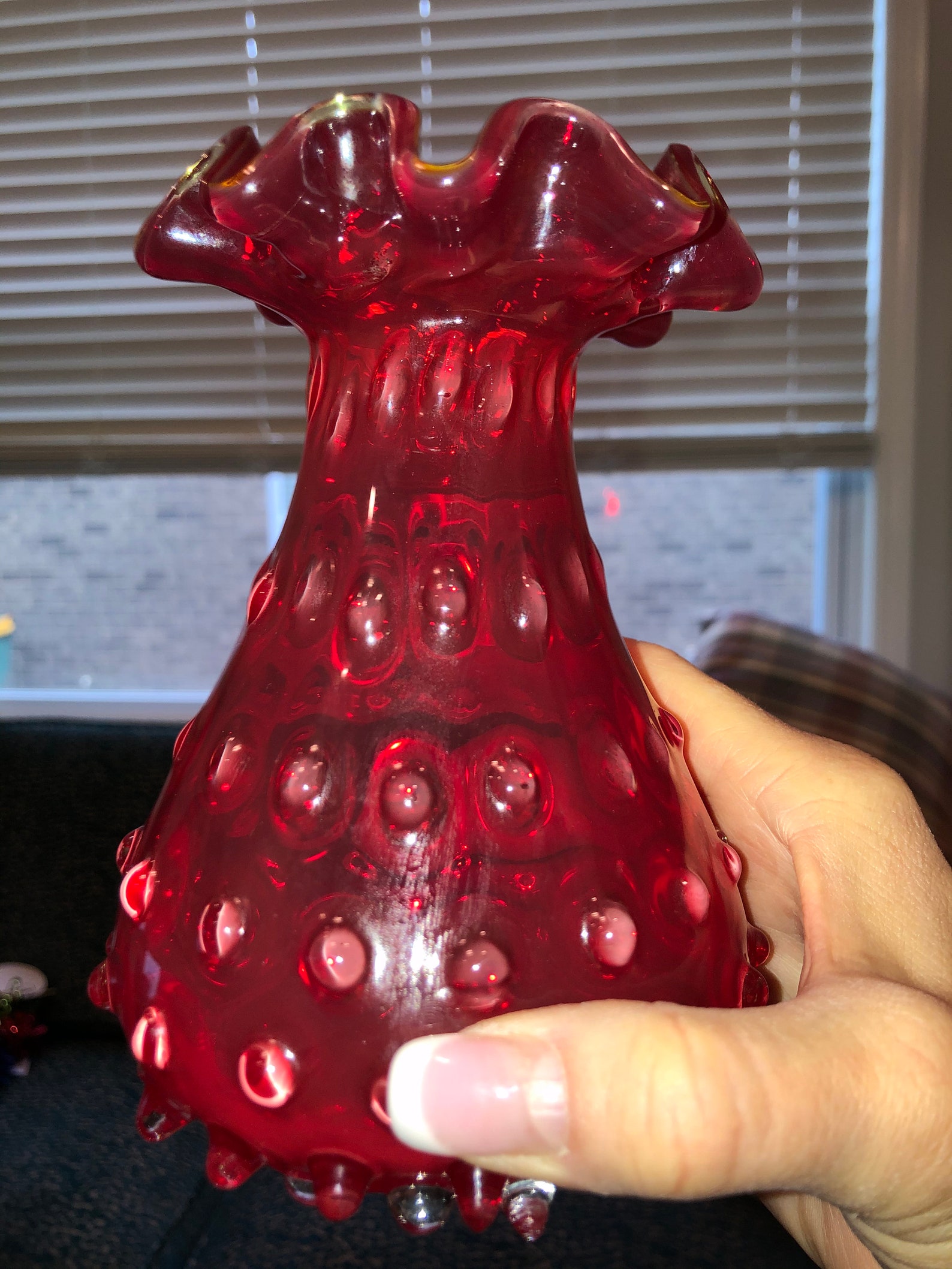 Fenton Blown Glass Ruby Red Hobnail Vase Vintage Red Glass Etsy