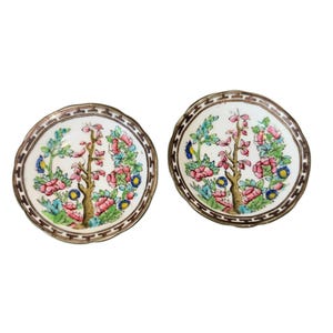 2 Vintage Coalport Indian Tree 3 1/4&quot; Butter Pat, Coalport Indian Tree Scalloped Dish, 1920 Coalport England Indian Tree Tea Bag Plate, Mint