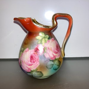 Antique Royal Bayreuth Pink Roses, Bavaria Painted 4&quot; Pitcher, Royal Bayreuth Old World Roses, Royal Bayreuth 4&quot; Pink Roses Pitcher, Good
