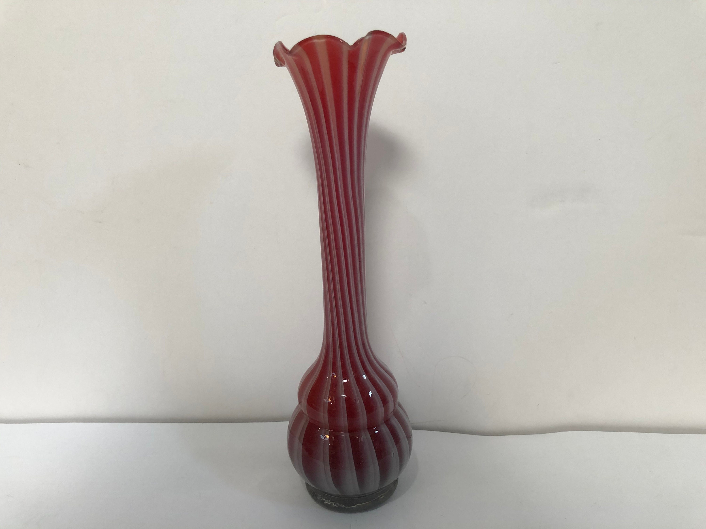 Glass Bud Vase Vintage Norleans White Orange Etsy