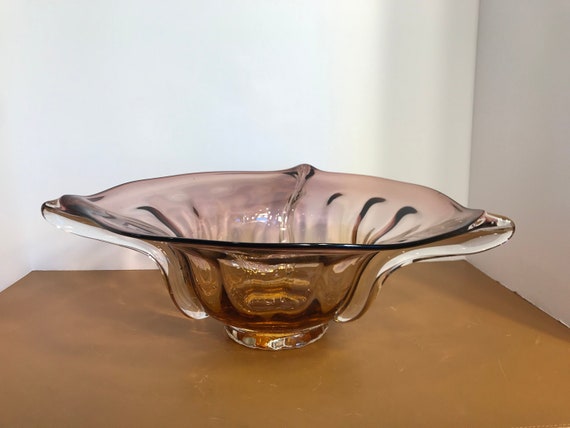 Mid Century Clear Art Glass Coffee Table Bowl Murano Rose And