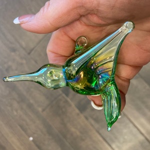 vintage Colibri en verre soufflé, Colibri vert irisé, Colibri en verre soufflé, Colibri en verre Carnival, Colibri Ron Ray