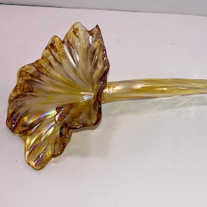 Art Glass 15&quot; Flower Stem, Hand Blown Iridescent Gold Flower Vessel, Art Glass Gold Carnival Glass Flower,Gold Rainbow Long Stem Flower,Mint