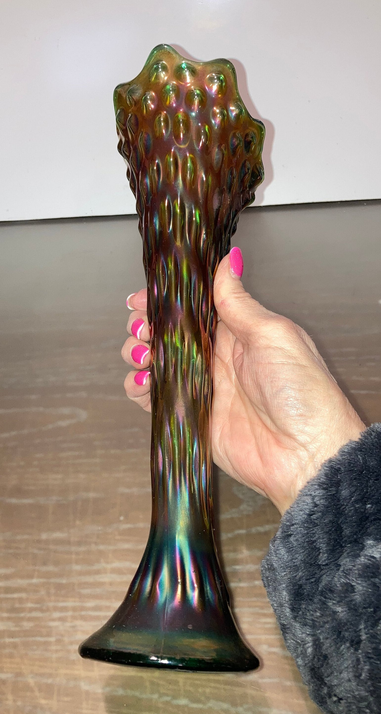 Vintage Fenton Carnival Glass Vase, Fenton Rustic Variant