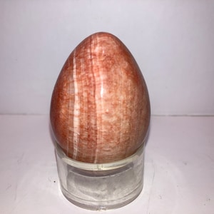 Vintage Terra Cota Ringed Egg, Vintage Hand Cut Polished Natural Ringed Peach Stone Egg, Egg in Sunstone Pink, Ringed Egg