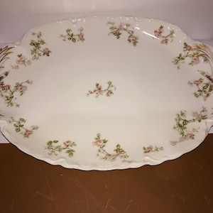 Antique Limoges Frontenac Oval Large Platter, Limoges Pink Roses Floral 16&quot; Platter, Hand painted Pink Flowers Platter, Frontenac Platter