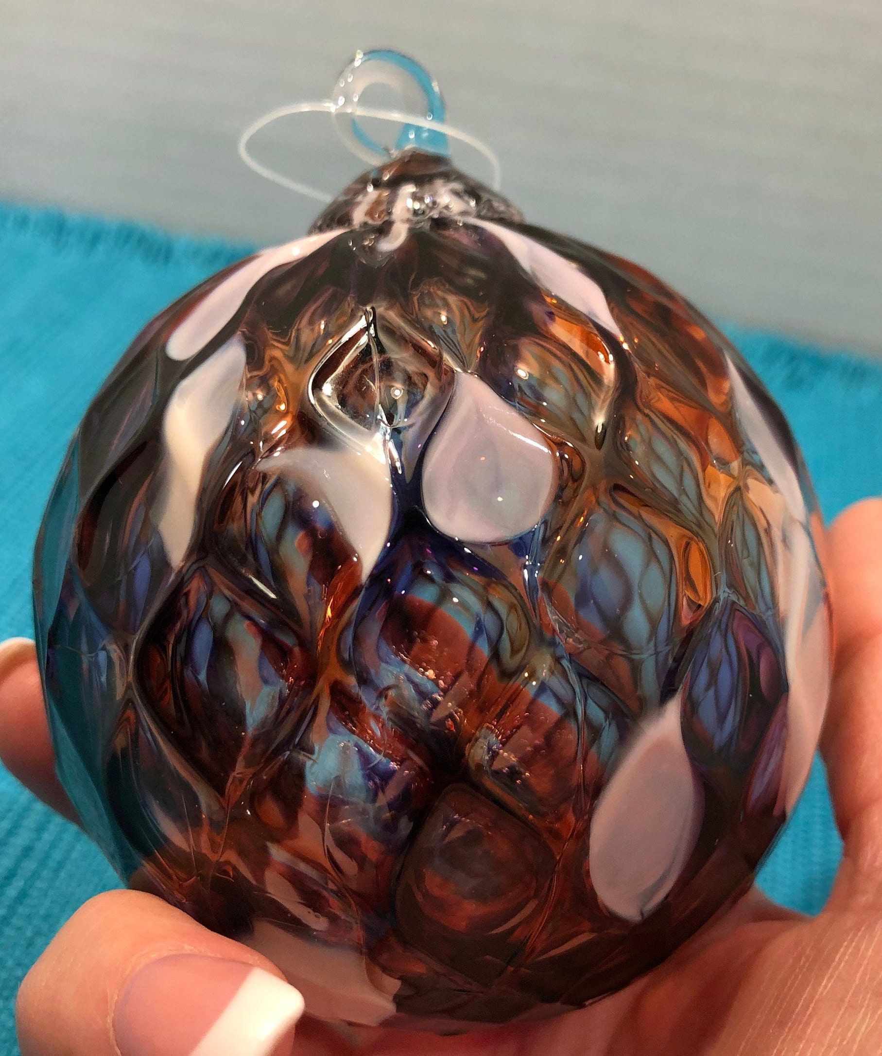 Faceted Purple Orange White Blown Glass Ornament Handmade Art | Etsy