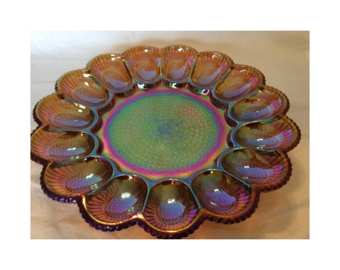 Vintage Indiana Hobnail Carnival Glass Egg Dish, Indiana Deep Gold