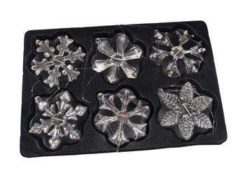6 Glass Snowflake Ornaments, Handcrafted Clear Glass Snowflakes, 6 Different Christmas Snowflake Ornaments, 2 1/2" Snowflake Ornaments