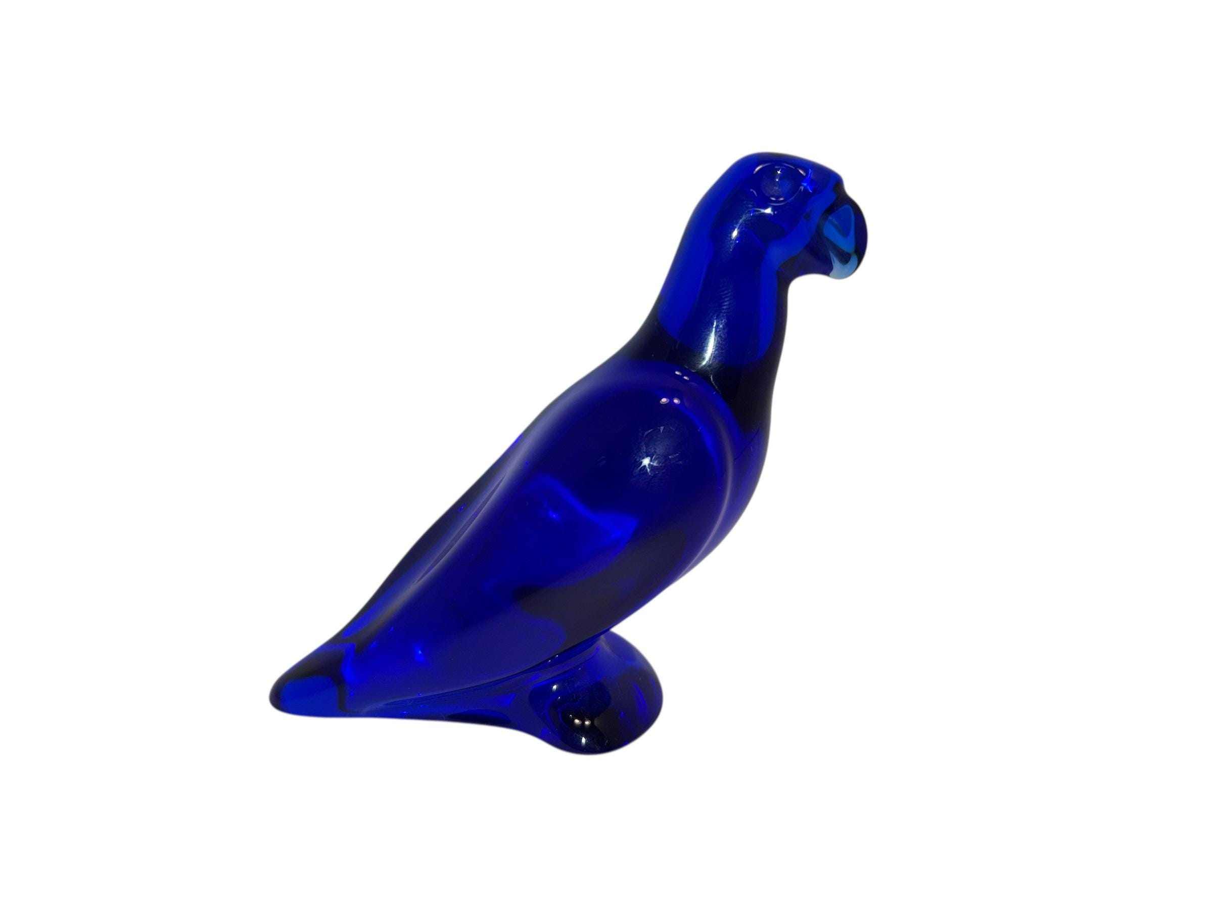 Vintage Baccarat Cobalt Parrot Figure, Baccarat Lead Crystal