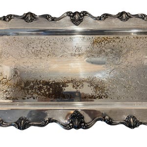 Internationell silverpläterad 25" Butlersbricka, W&S Victoria 240 Silver serveringsbricka, Silver Sandwich serveringsbricka, Silverfat med fot, SE bild 2